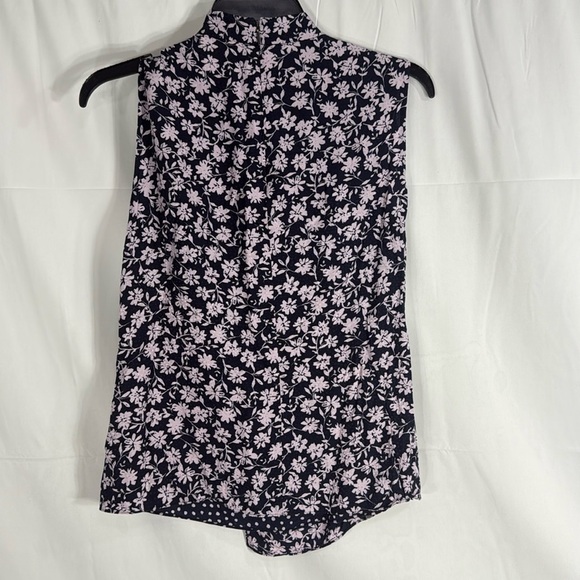 Rebecca Taylor Silk Blend Navy and Pink Floral Zip Shirt - Picture 9 of 9